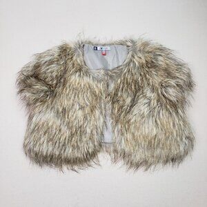 Jennifer Lopez Women's Faux Fur Short Coat 1/4 Sleeve Beige/Cream JLo Y2K Sz L